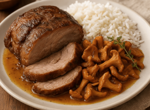Rôti d&rsquo;échine de porc aux chanterelles : La recette tendre