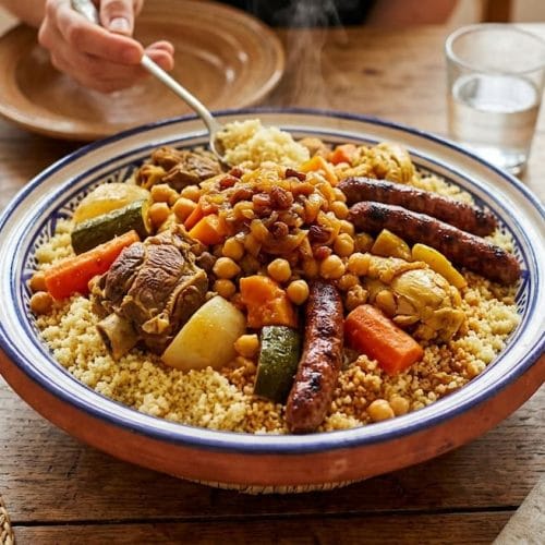 Couscous royal maison boeuf merguez poulet et légumes frais