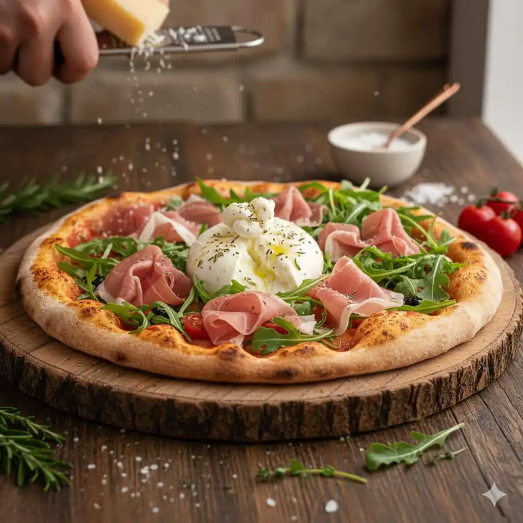 Pizza burrata et jambon cru