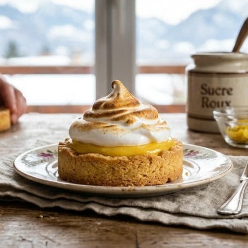 Tartelette au citron meringuée sur palet breton croustillant