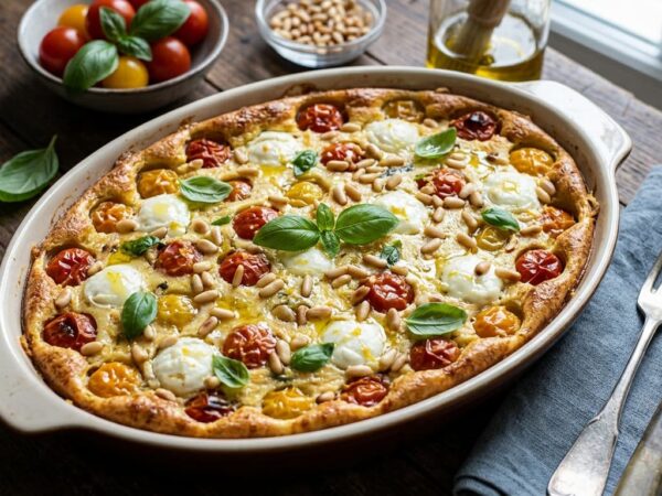 Clafoutis salé aux tomates cerises et billes de chèvre
