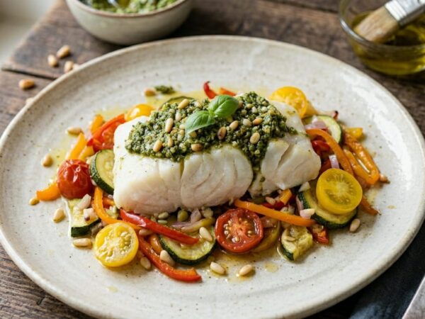 Papillotes de cabillaud aux légumes d’été et pesto maison : recette légère et parfumée