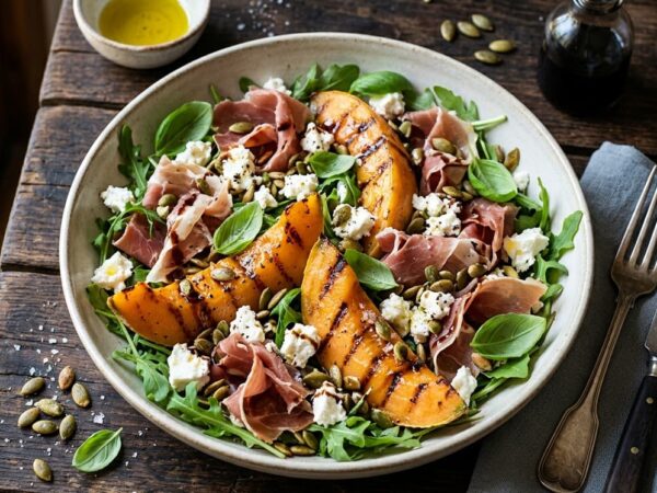 Salade de melon grillé à la feta, jambon de Parme et graines de courge : recette estivale gourmande
