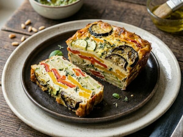 Terrine de légumes d’été aux trois couleurs : poivrons, courgettes et aubergines
